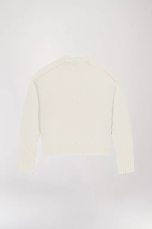 Pull Blanc Cassé à Col Rond