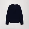 Pull Bleu Marine en Laine Mérinos à Col V
