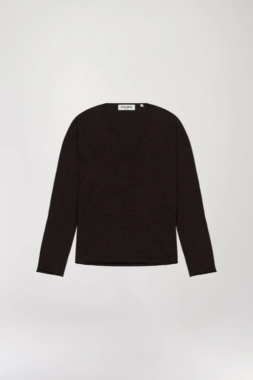 Pull Ébène en Laine Mérinos à Col V