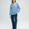 Pull chemise trompe-l'œil bleu