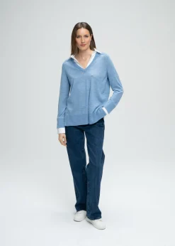 Pull chemise trompe-l'œil bleu