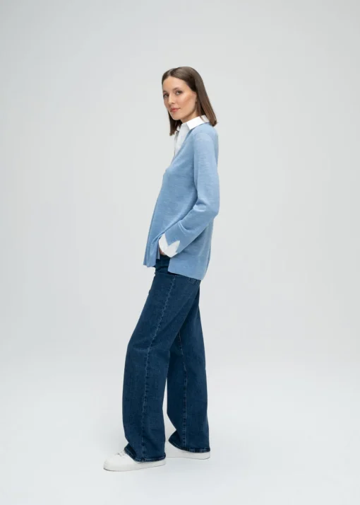 Pull chemise trompe-l'œil bleu