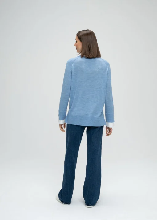 Pull chemise trompe-l'œil bleu