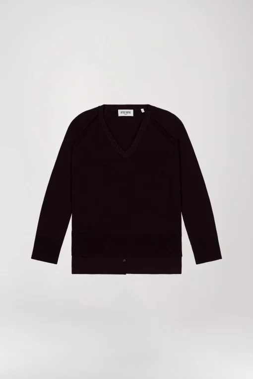 Pull chemise trompe-l'œil grenat