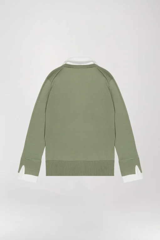 Pull chemise trompe-l'œil kaki