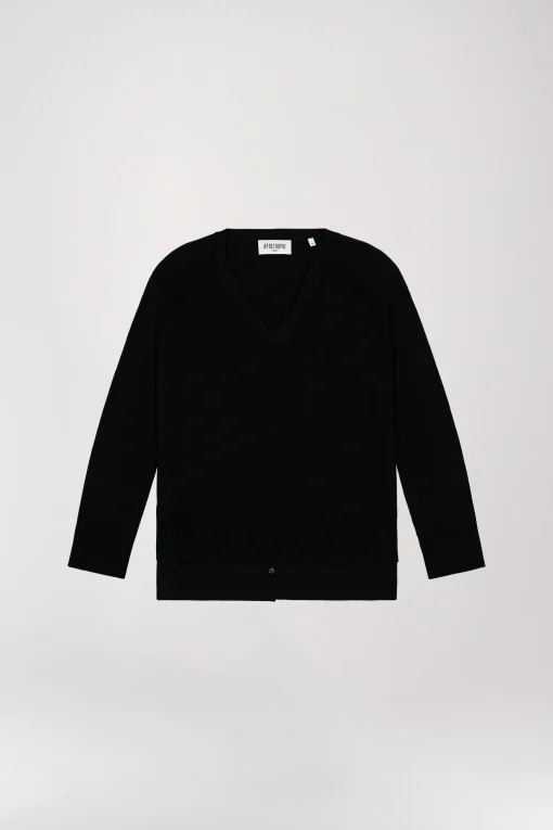 Pull chemise trompe-l'œil noir