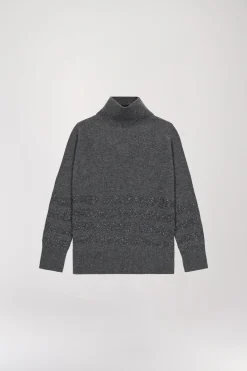 Pull col montant à paillettes gris moyen