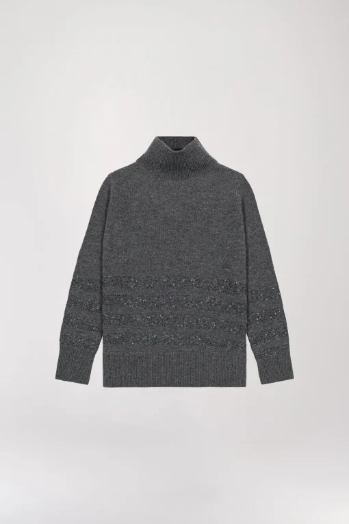 Pull col montant à paillettes gris moyen