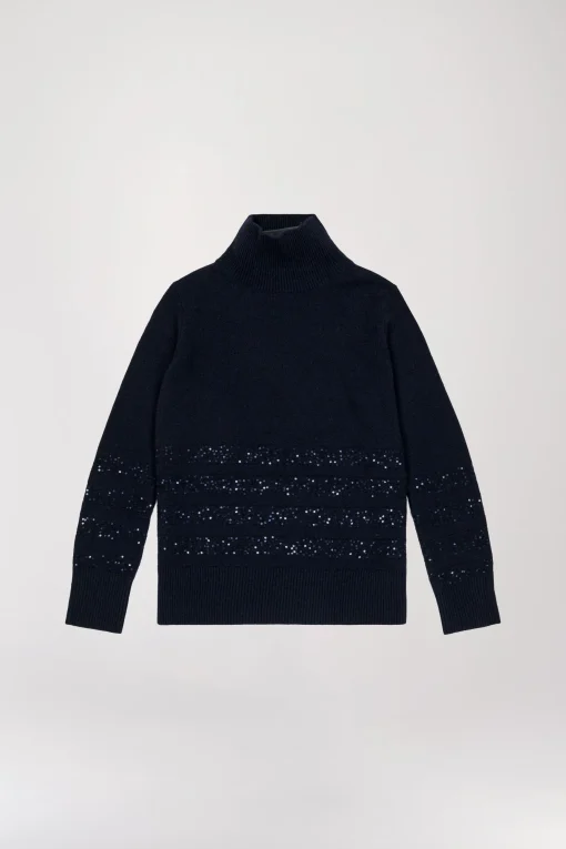 Pull col montant à paillettes marine