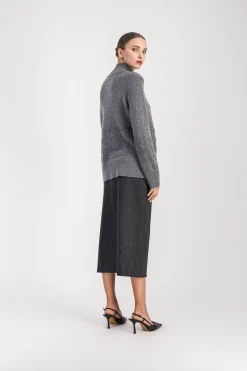 Pull col montant à paillettes gris moyen