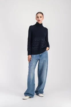 Pull col montant à paillettes marine
