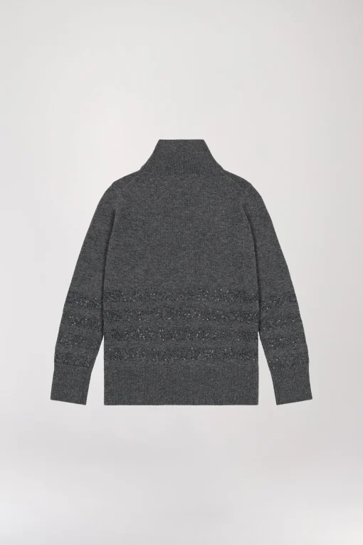 Pull col montant à paillettes gris moyen