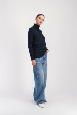 Pull col montant à paillettes marine