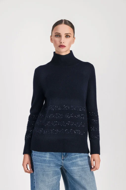 Pull col montant à paillettes marine