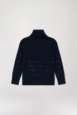 Pull col montant à paillettes marine