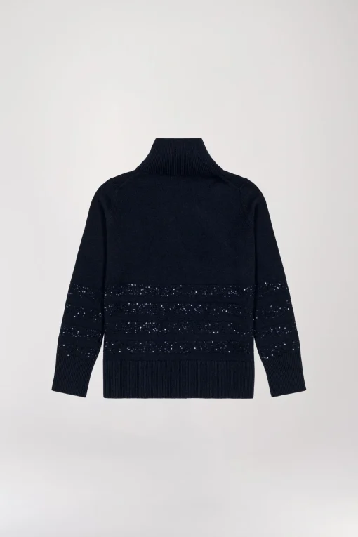 Pull col montant à paillettes marine