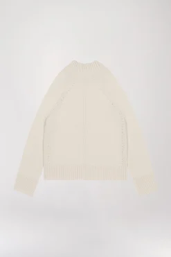 Pull col montant côtelé blanc cassé