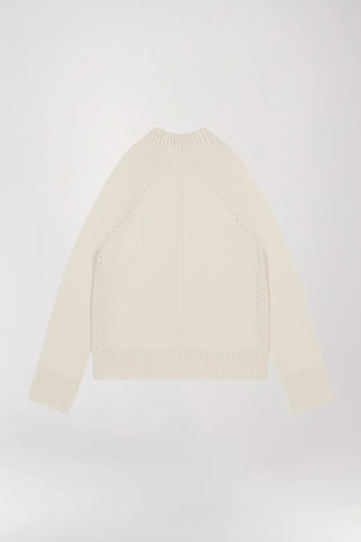Pull col montant côtelé blanc cassé