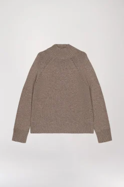 Pull col montant côtelé taupe moyen