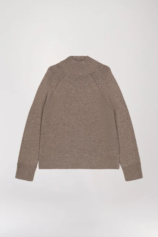 Pull col montant côtelé taupe moyen