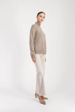 Pull col montant côtelé taupe moyen