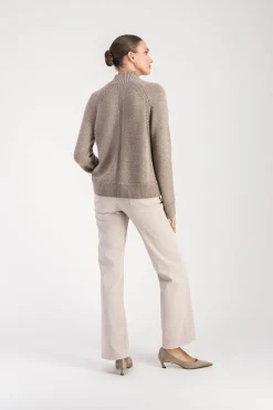Pull col montant côtelé taupe moyen