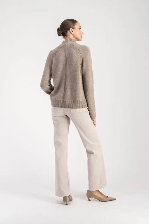 Pull col montant côtelé taupe moyen