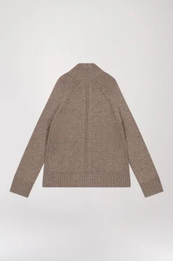 Pull col montant côtelé taupe moyen