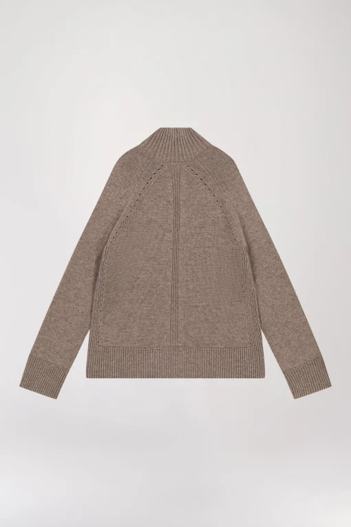 Pull col montant côtelé taupe moyen