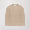 Pull col V à strass beige