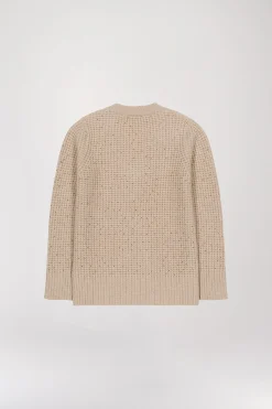 Pull col V à strass beige