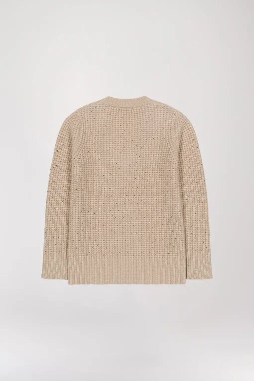 Pull col V à strass beige