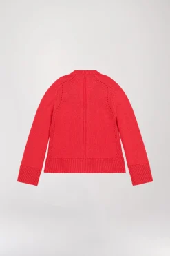 Pull col v côtelé corail