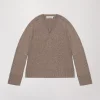 Pull col v côtelé taupe moyen