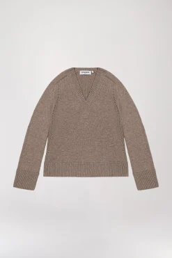 Pull col v côtelé taupe moyen