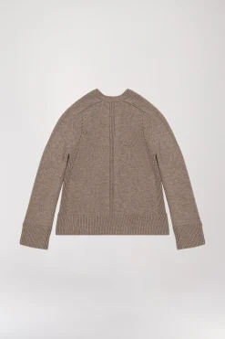 Pull col v côtelé taupe moyen
