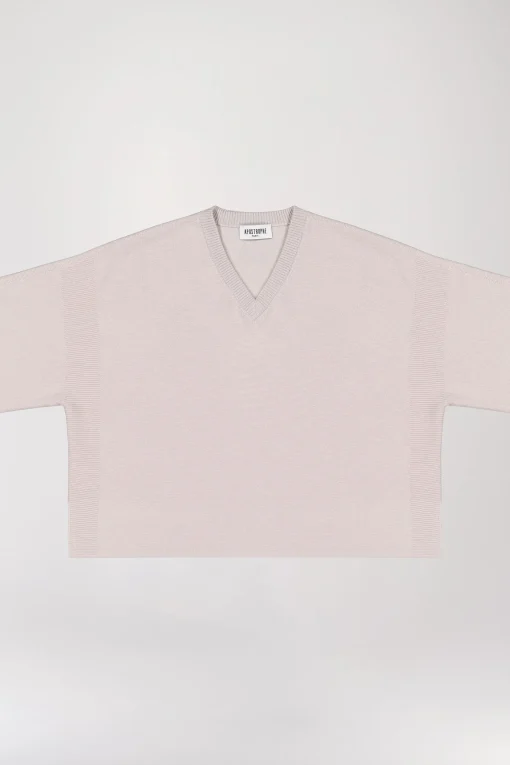 Pull col V oversize beige