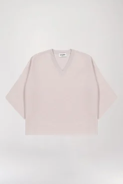 Pull col V oversize beige