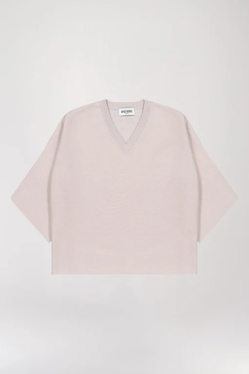 Pull col V oversize beige
