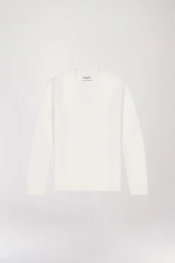 Pull col V pailleté blanc cassé