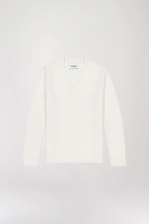 Pull col V pailleté blanc cassé