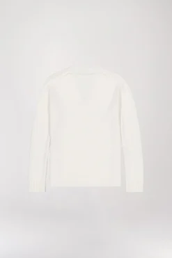 Pull col V pailleté blanc cassé
