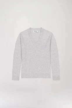 Pull col V pailleté gris pâle