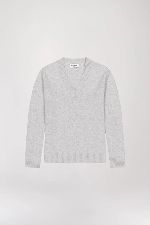 Pull col V pailleté gris pâle