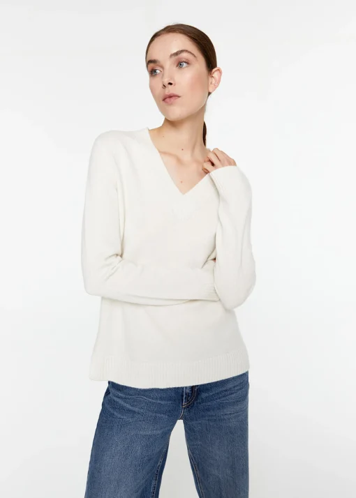 Pull col V pailleté gris pâle