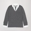 Pull col V trompe-l’œil en laine gris foncé