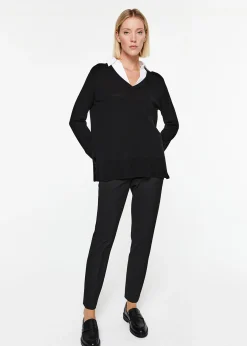 Pull col v trompe-l’œil en laine noir
