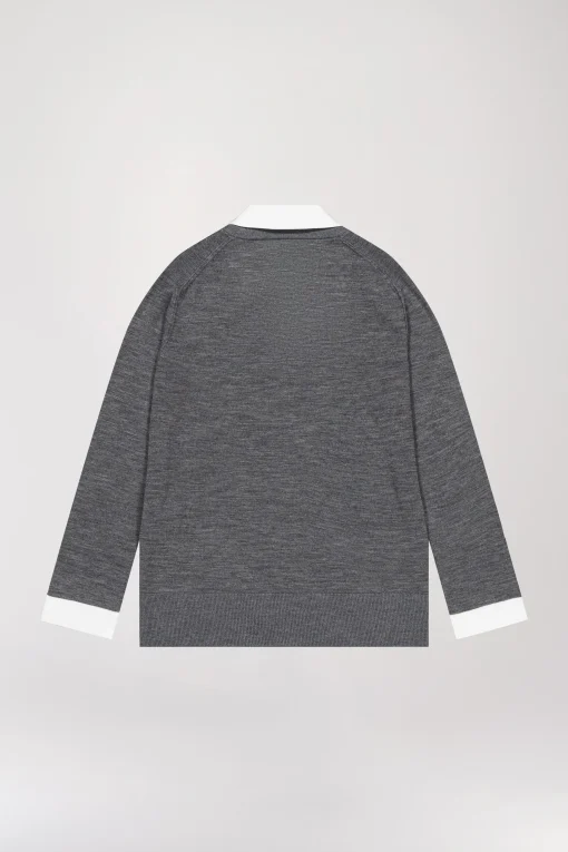 Pull col V trompe-l’œil en laine gris foncé