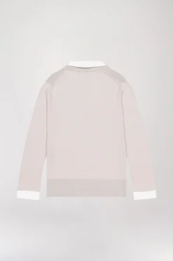 Pull col V trompe-l’œil en laine beige