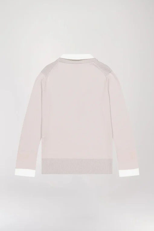 Pull col V trompe-l’œil en laine beige